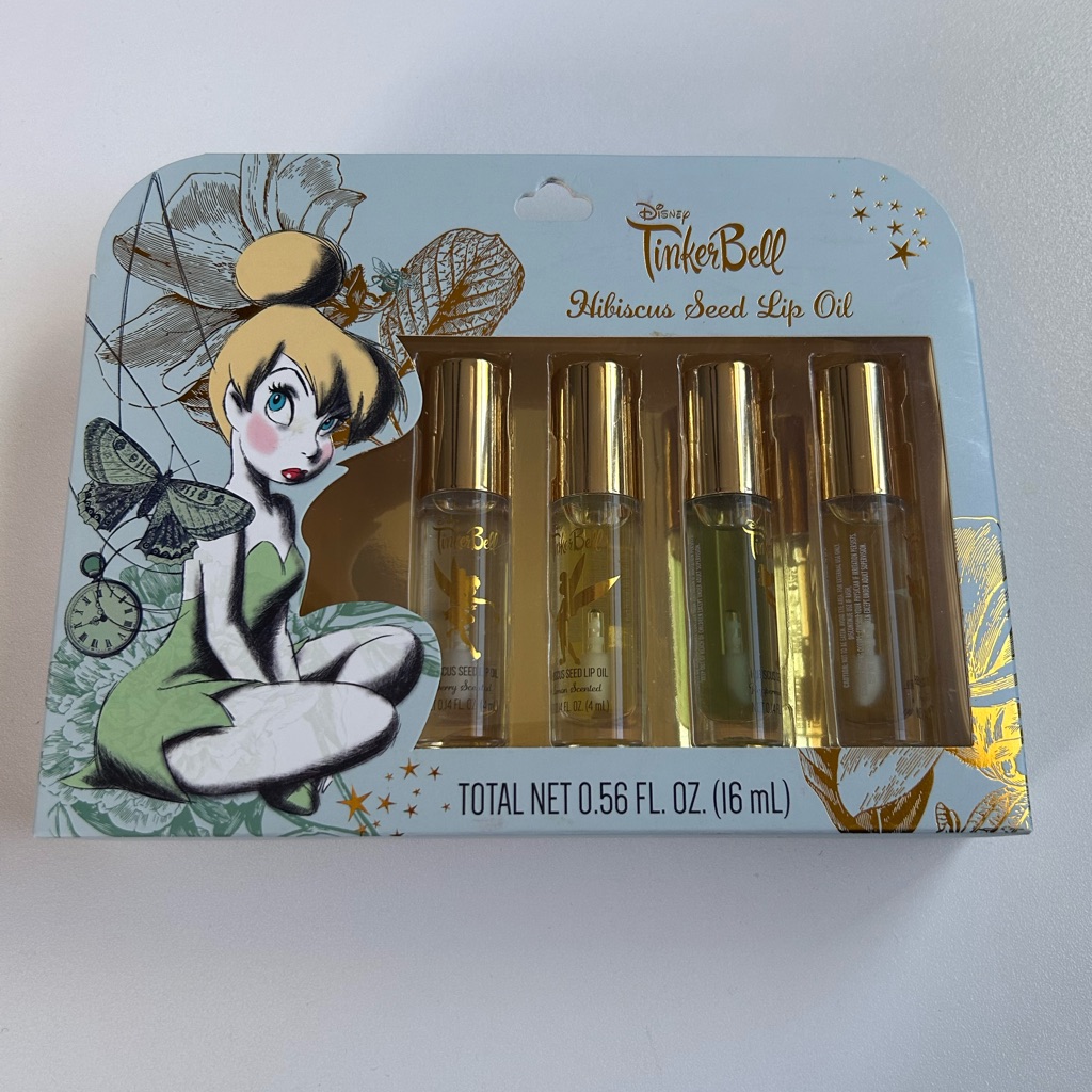 Disney Tinker Bell Hibiscus Seed Lip Oil Set 4 Pack Gloss Hydrating Nib